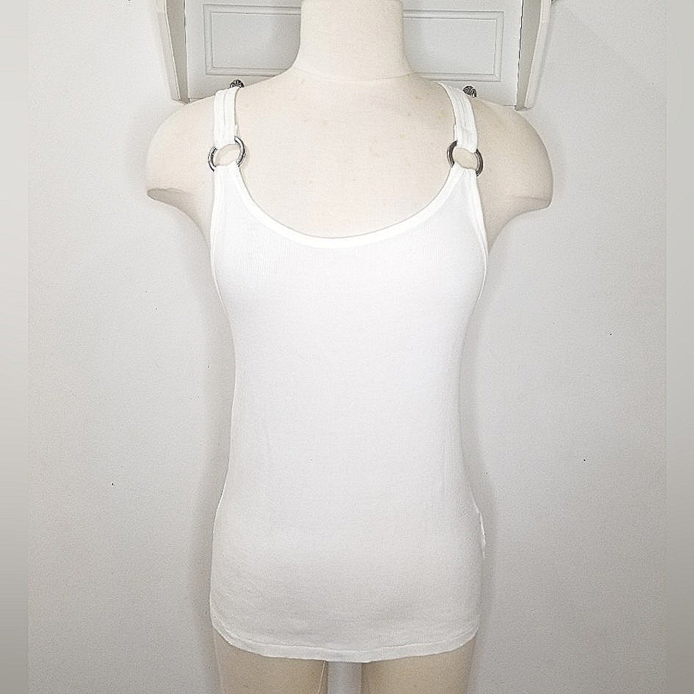 Ralph Lauren Black Label Ribbed Cotton Tank Top with O-Ring Strap Sz M White - Picture 2 of 8